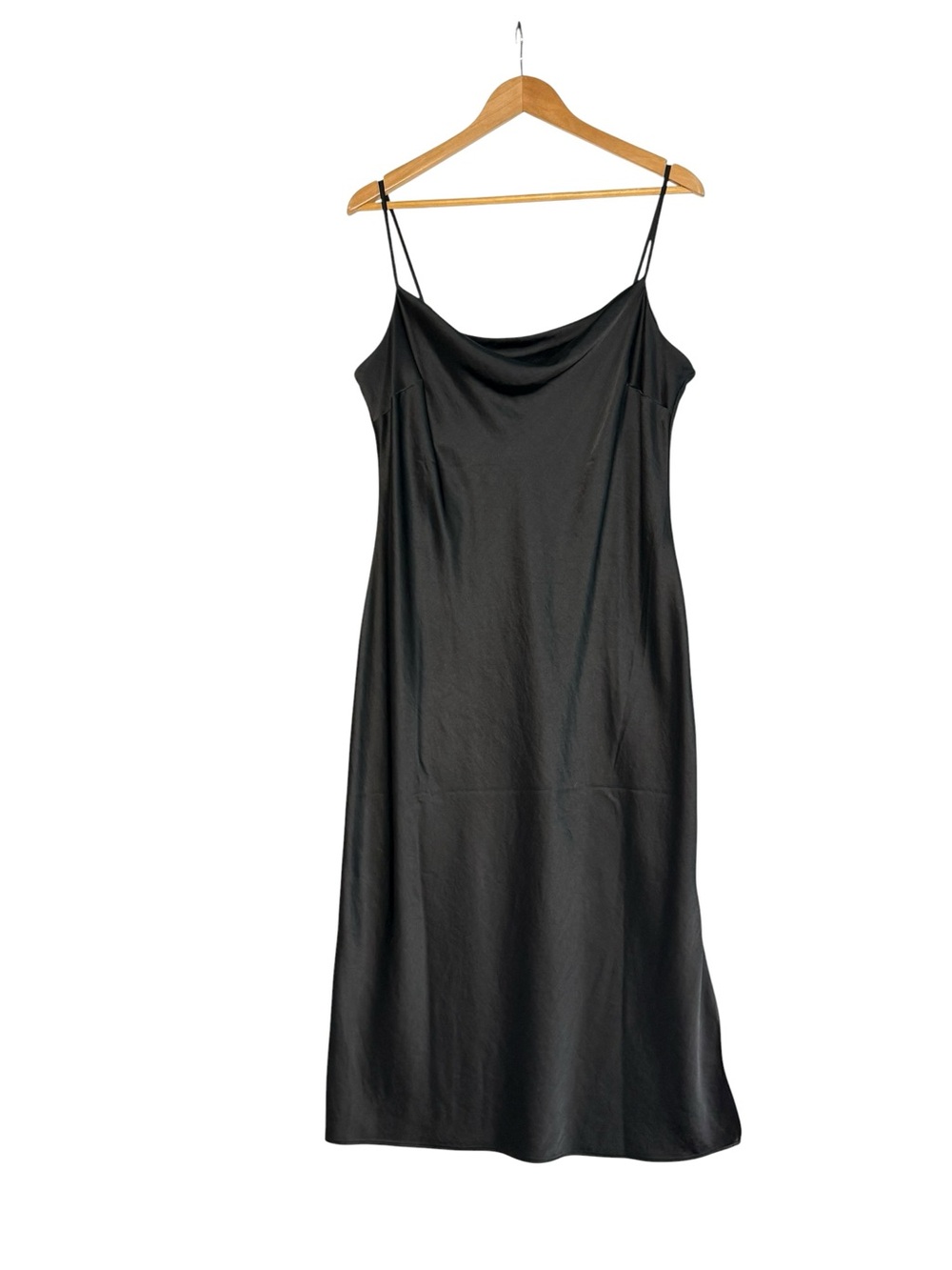 EXPRESS satin cowl neck midi slip dress side slits black LARGE